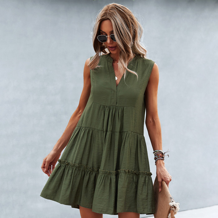 Ins Style V-neck Sexy Solid Color Dress Summer Sleeveless Mini dresses