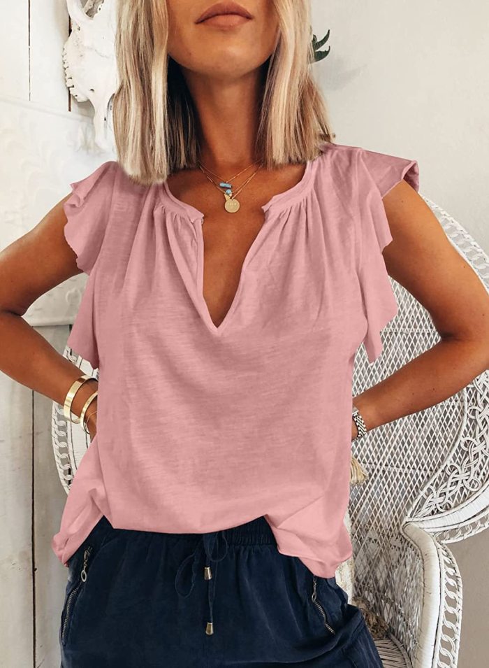 Women's Spring And Summer Fashion New V-neck Short-Sleeved Loose Pullover Top T-shirt