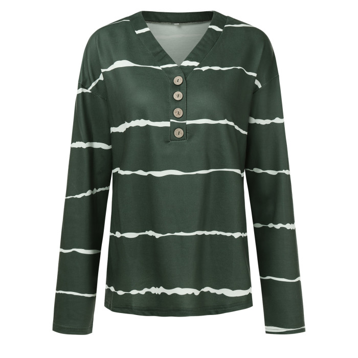 New Fashion Top V-Neck Loose Striped  Blouses & Shirts