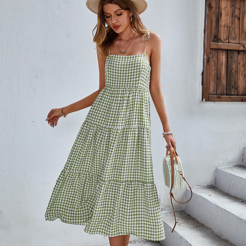 Women's Plaid Dress Swing Vacation Dresses