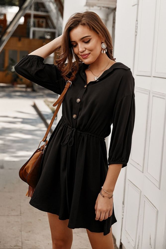Women's Solid Color Casual Vacation Shirt Collar Mini Dresses