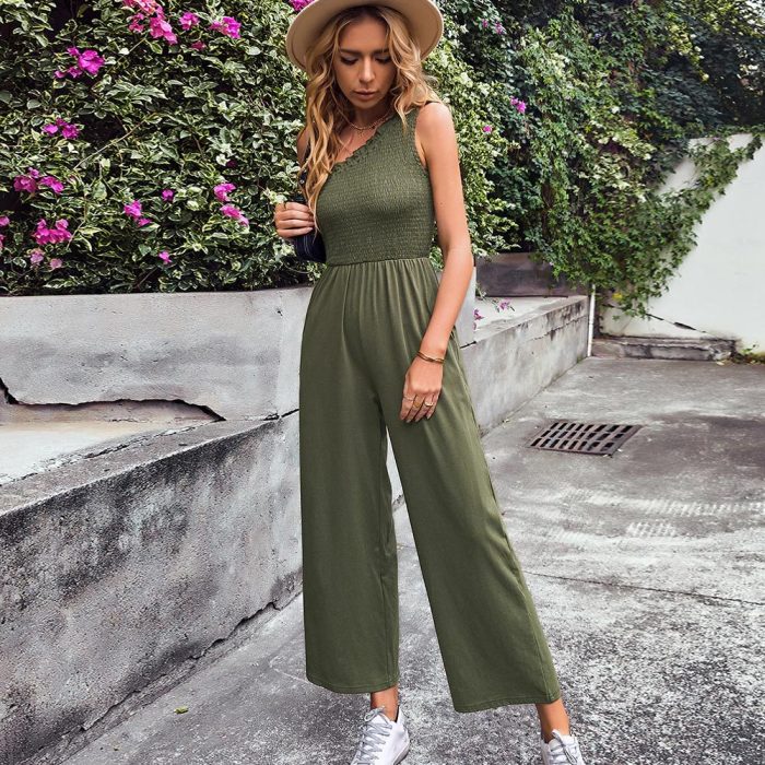 Women's Casual Temperament Vest Dress Summer Knit Wide Jumpsuit