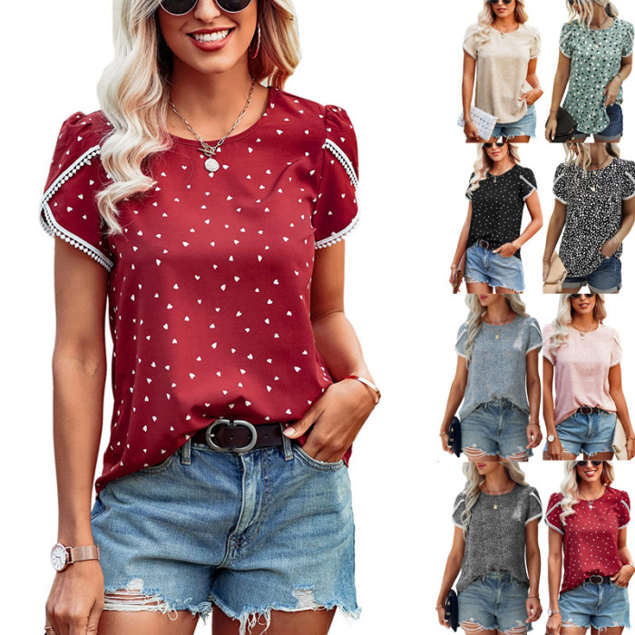 Women's Spring And Summer New Loose Short-Sleeved Lace Stitching Top T-shirt