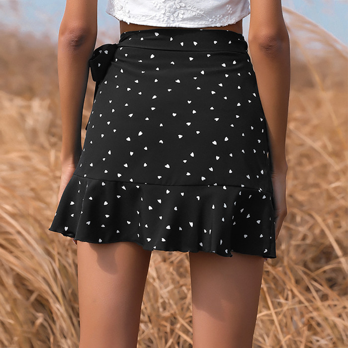 Summer New Sexy Lace-up Skirt Fashion Ruffle Dots Skirt