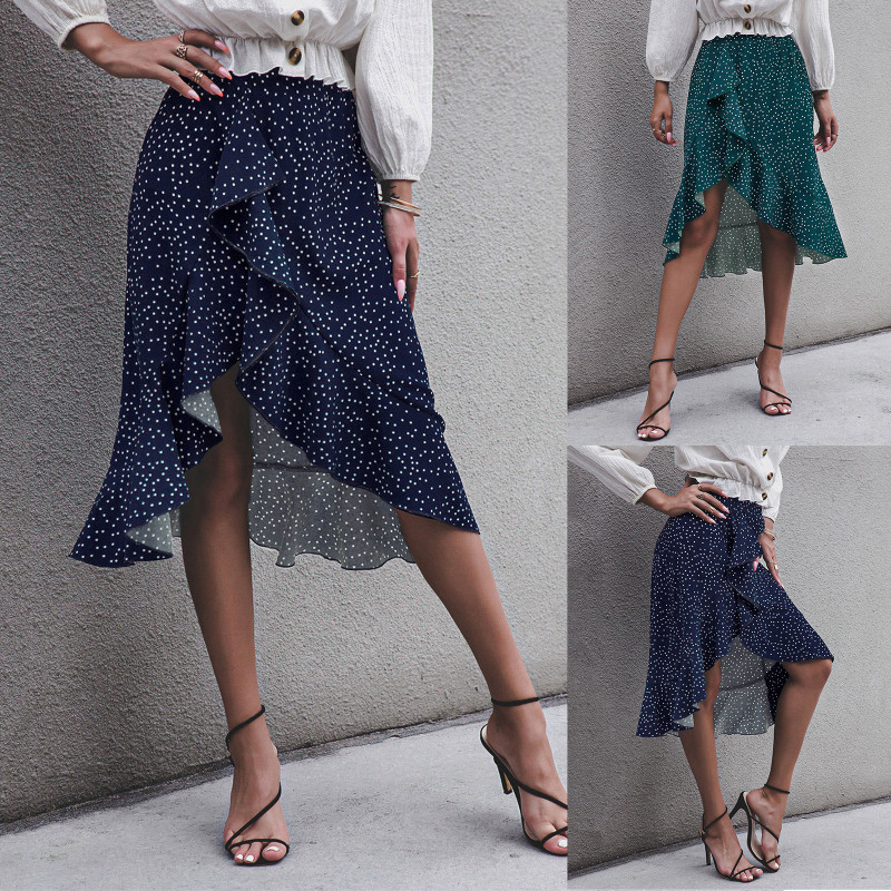 New Summer Irregular  Ruffle Polka Dot  Skirt