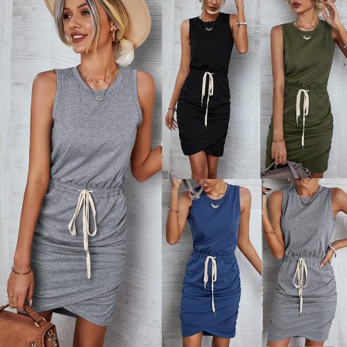Fashion Women's Knitted Vest Summer Bandage One-step Mini Dress