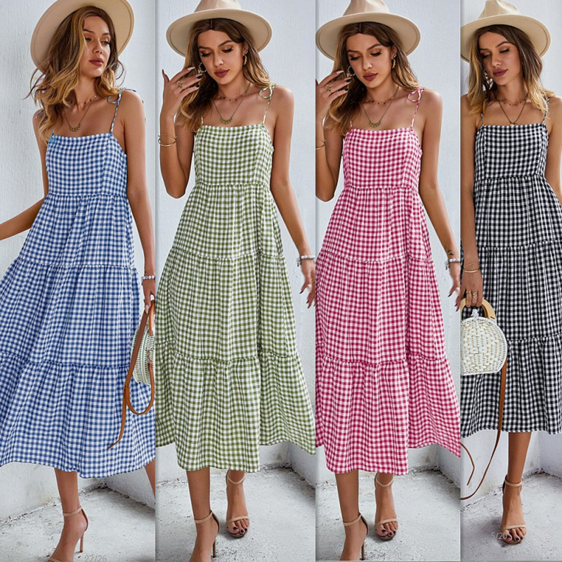 Women's Plaid Dress Swing Vacation Dresses