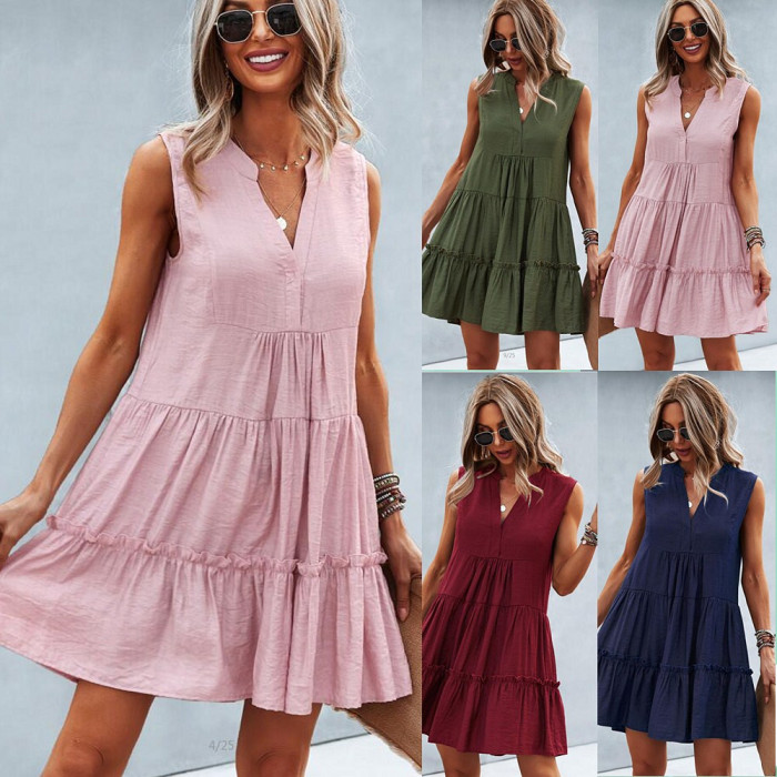 Ins Style V-neck Sexy Solid Color Dress Summer Sleeveless Mini dresses