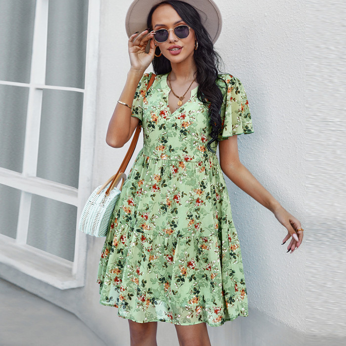 Spring And Summer Printed Casual Cute Mini Dresses