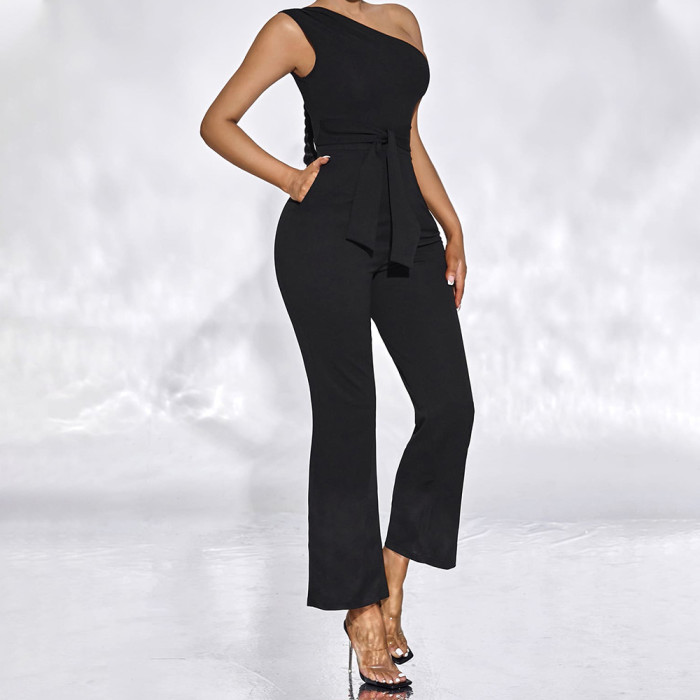 Summer New Sleeveless Jumpsuit Solid Color Pullover Waist