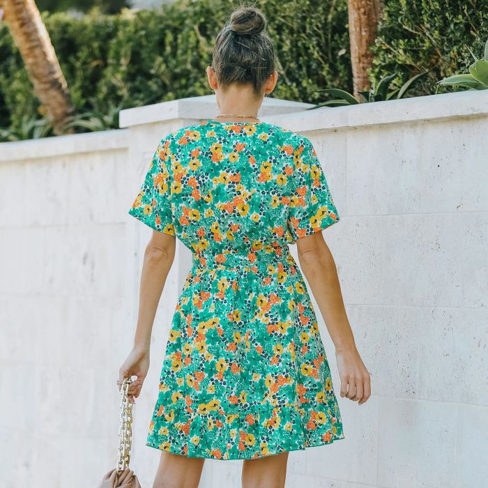 Women's Summer New Chiffon Short Sleeve Floral Mini Dress