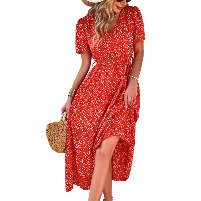 Wrap-Breasted Bohemian Vacation Dress