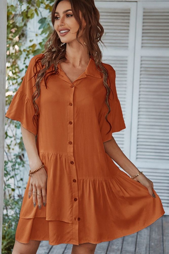 Summer Short Sleeve Dresses Casual Holiday Solid Color Mini Dresses