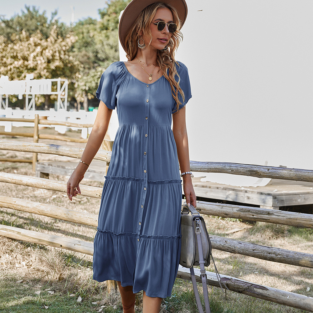 Round Neck Solid Color Casual Maxi Dress