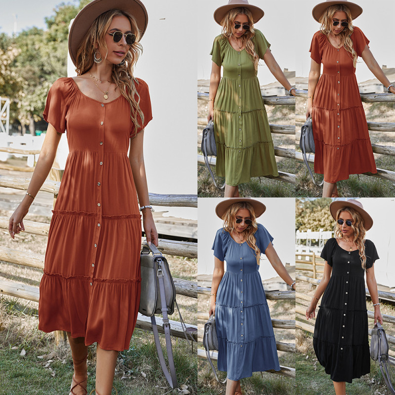 Round Neck Solid Color Casual Maxi Dress