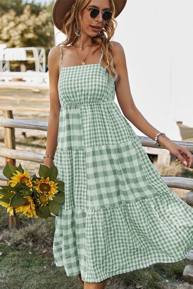 Fashion Plaid Summer Casual Long Vacation Dresses