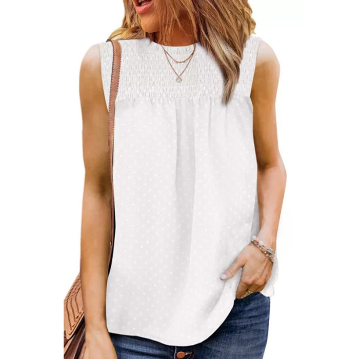 Women's Summer New Solid Color Round Neck Pullover Top Sleeveless T-shirt Women
