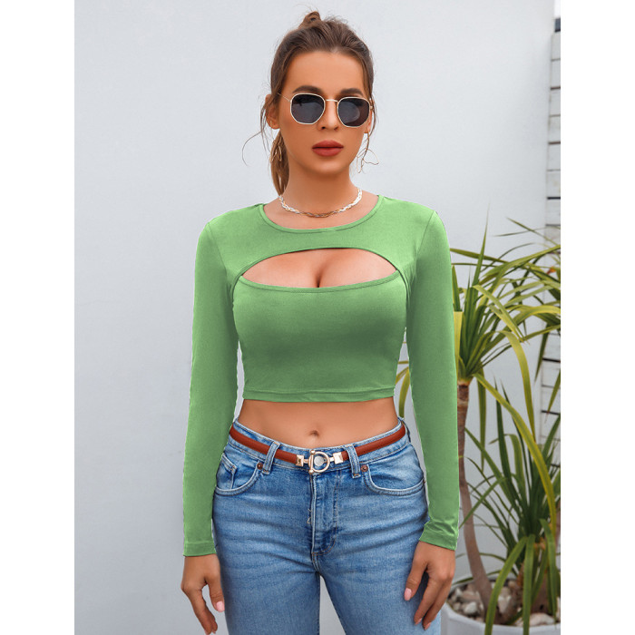 Short Crop Top Bottoming Shirt Women's Summer Sexy Long-Sleeved T-shirt Women