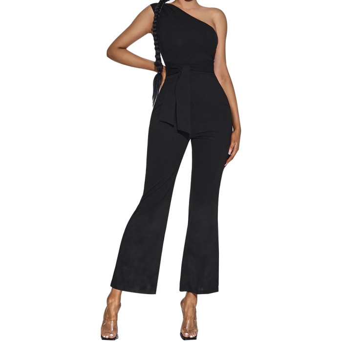 Summer New Sleeveless Jumpsuit Solid Color Pullover Waist