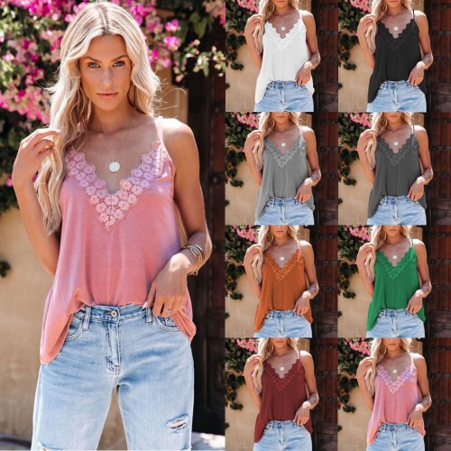 Women's Camisole Spring And Summer New V-neck Lace Stitching Vest Top Women
