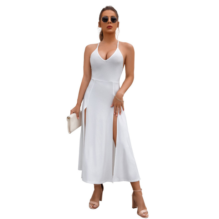 Women's Summer Sexy Backless Camisole High Waist Slit Bodycon Dresses