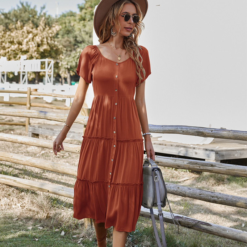 Round Neck Solid Color Casual Maxi Dress