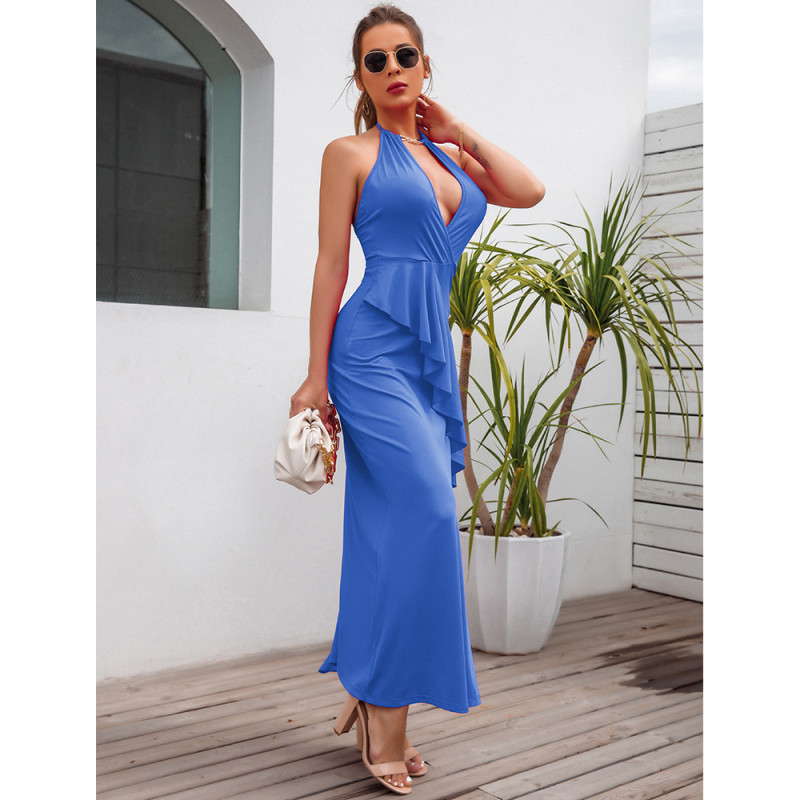 Summer New Women's Fashion Temperament Slit Pleated Suspender Bodycon Dresses