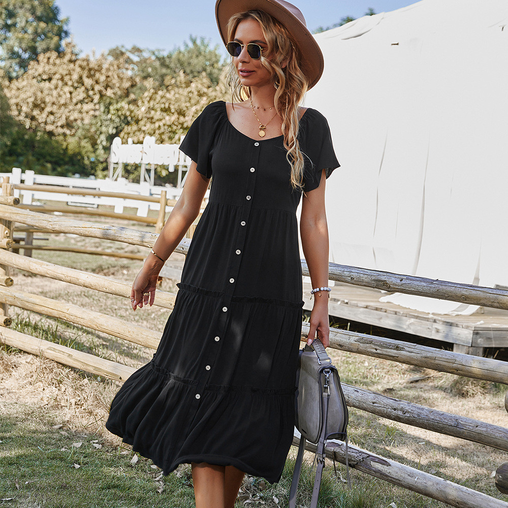 Round Neck Solid Color Casual Maxi Dress