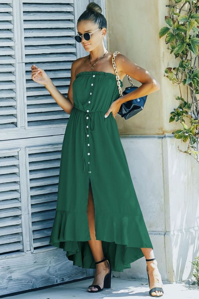Spring and Summer Fashion Word Collar Sexy Swing Slip Vacation Dress