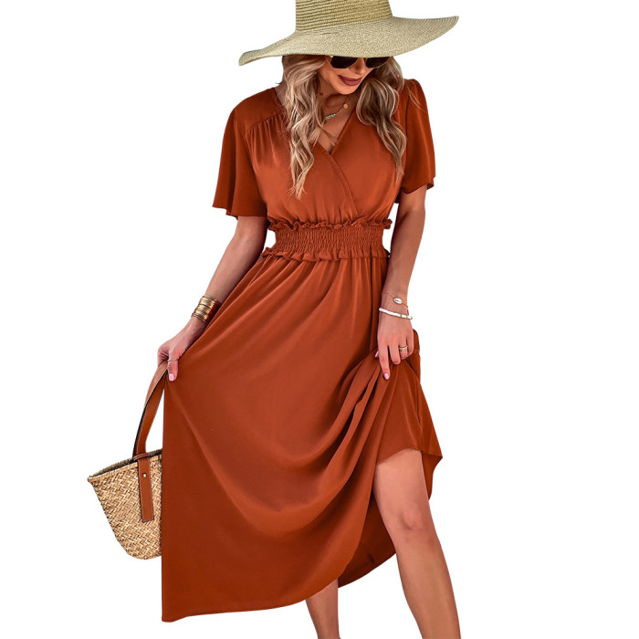 Women's Solid Color Casual Holiday Refreshing Short Sleeve Maxi Dresses