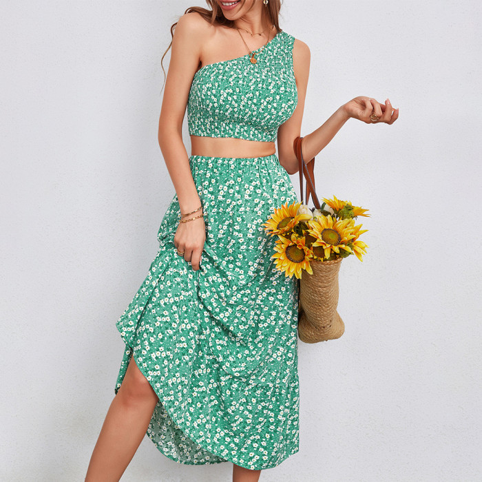 Independent Design Summer Small Floral Skirt Vest Top Women's Suit Casual Dresses