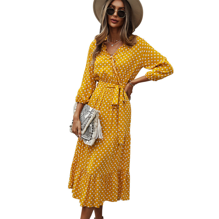 Women's Summer Waist Slim Polka Dot Casual Vacation Dress