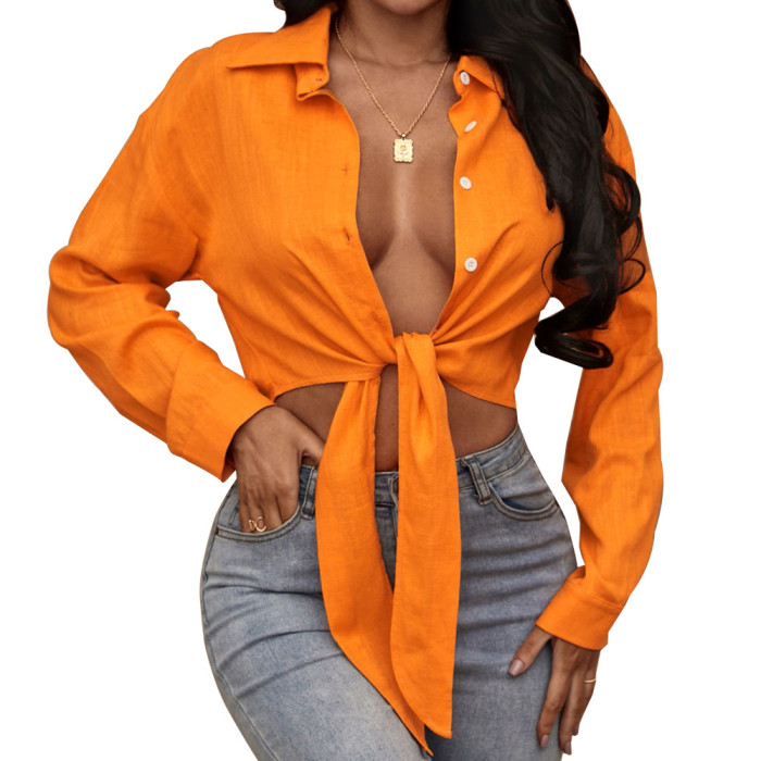 Women's Sexy Cropped Long Sleeve Blouse