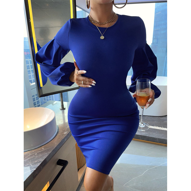 Women's Sexy Round Neck Long Sleeve Bodycon Dresses