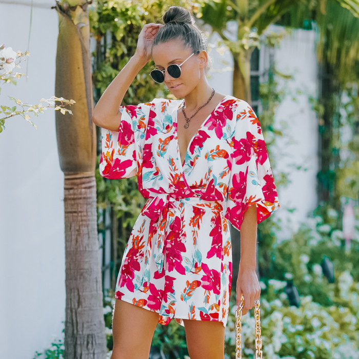 Women's Spring and Summer Fashion New V-neck Printed Romper