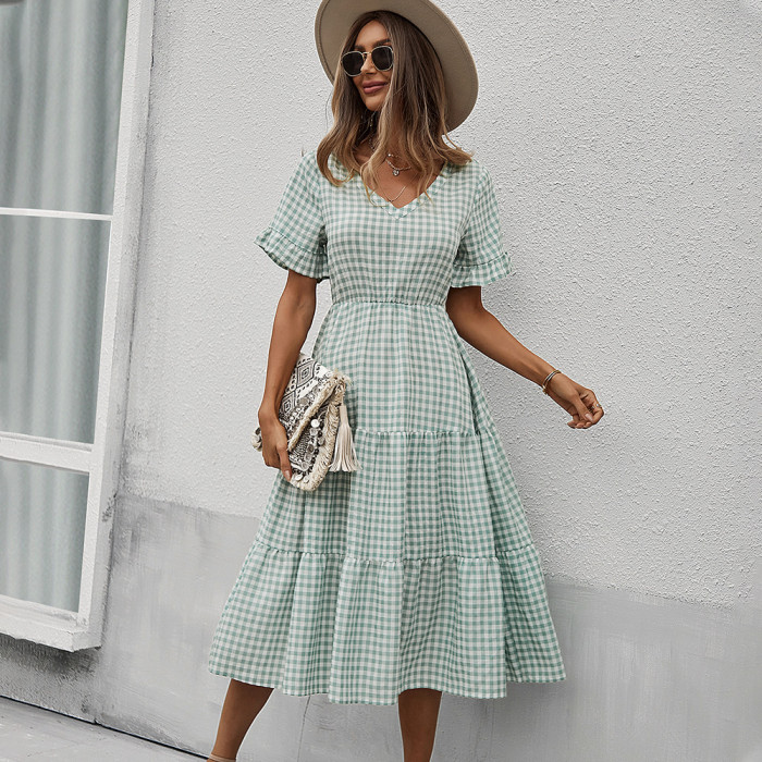 Summer Sexy Plaid Temperament Vacation Dress