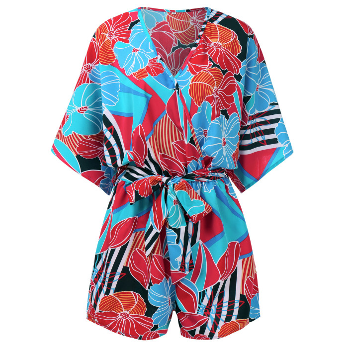 Women's Spring and Summer Fashion New V-neck Printed Romper