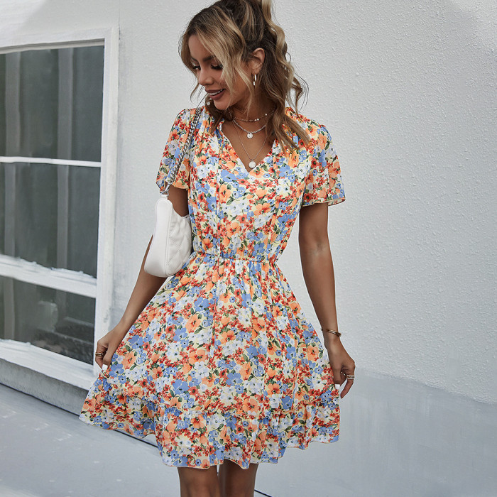 Summer Printed Lady A-line Temperament Holiday Casual Dress