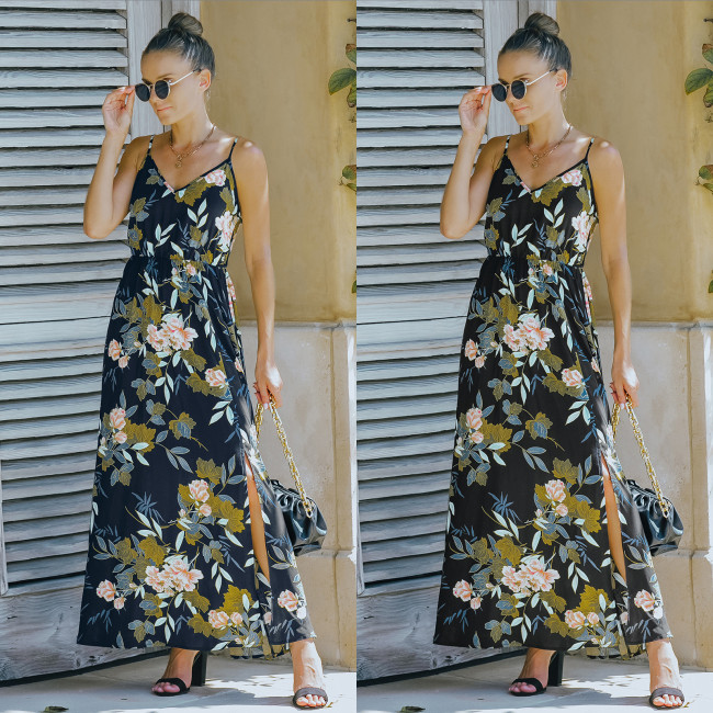 Spring and Summer New Fashion Floral Suspender Vacation Dress