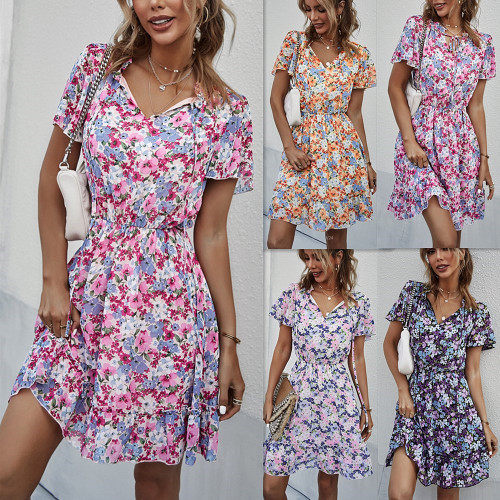 Summer Printed Lady A-line Temperament Holiday Casual Dress