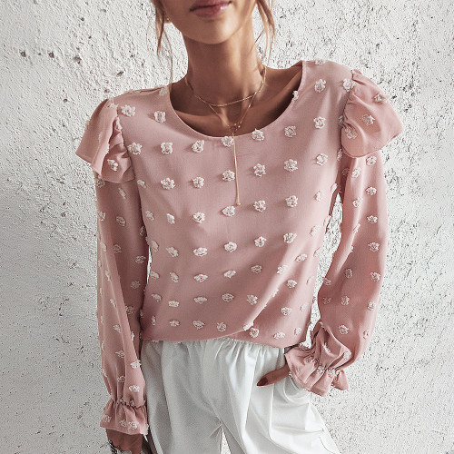 Spring And Summer New Fashion Round Neck Women's Long-sleeved Shirt Women