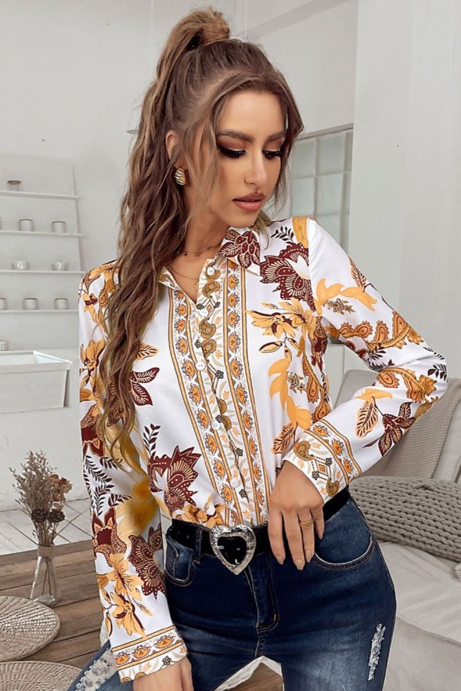 Spring And Summer New Printed Long Sleeve Sexy Versatile Women's Top  Blouse