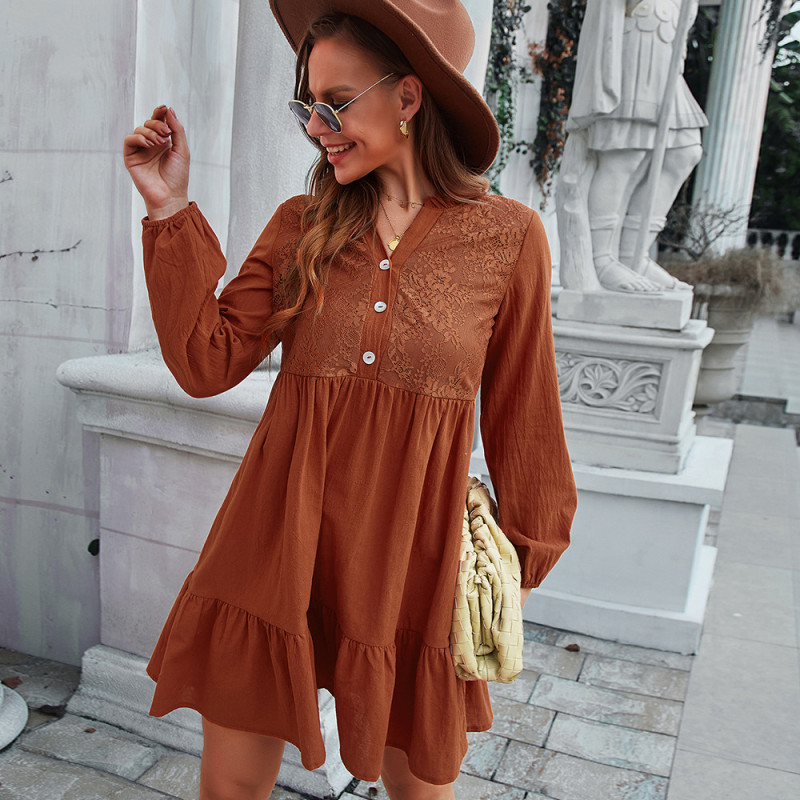 Spring New Temperament Long Sleeve Casual Style  Mini Dresses