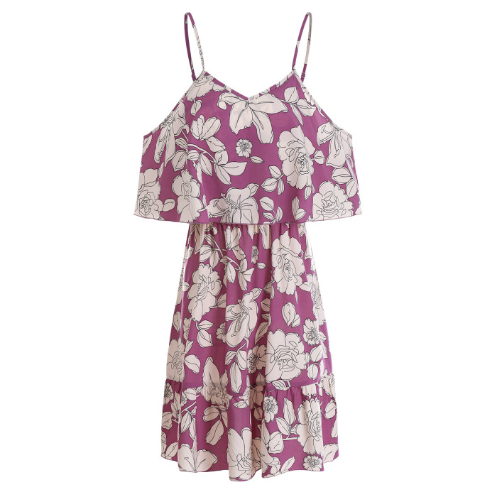 Women's Summer New Suspender Chiffon Floral Casual Dress