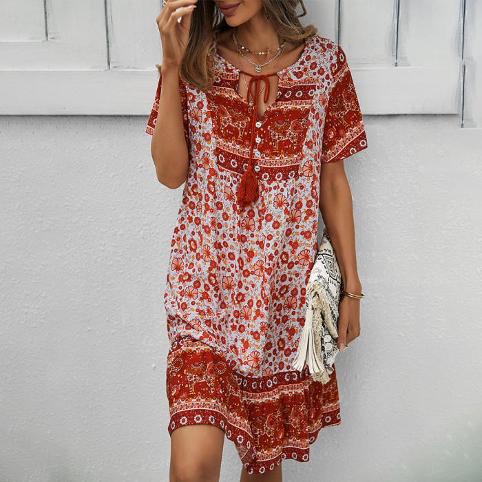 Spring And Summer New Loose Short Sleeve Sexy Vacation Dresses