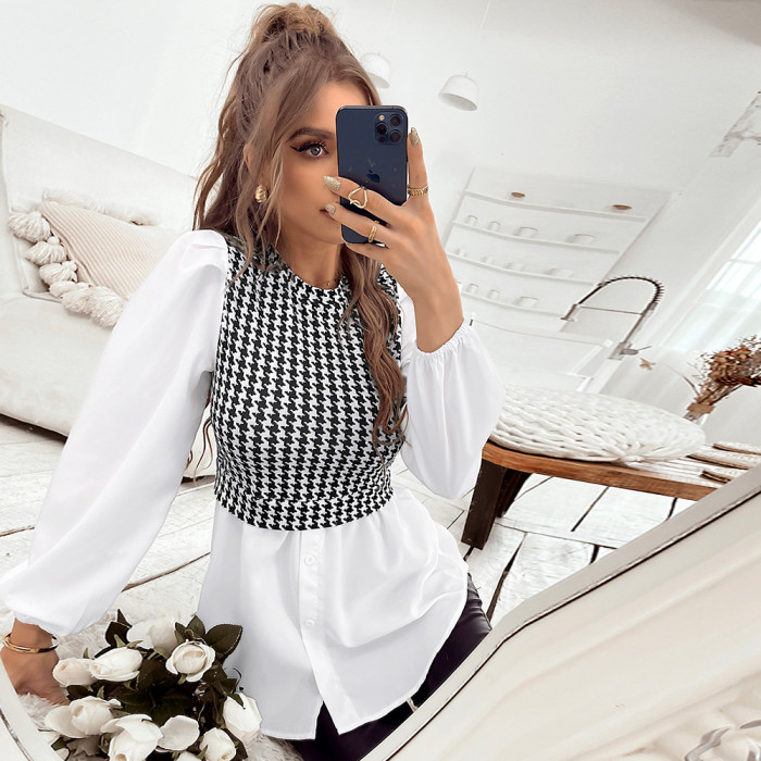 Spring And Summer New Fashion Street Trend Fake Two-Piece Women's Top Shirt