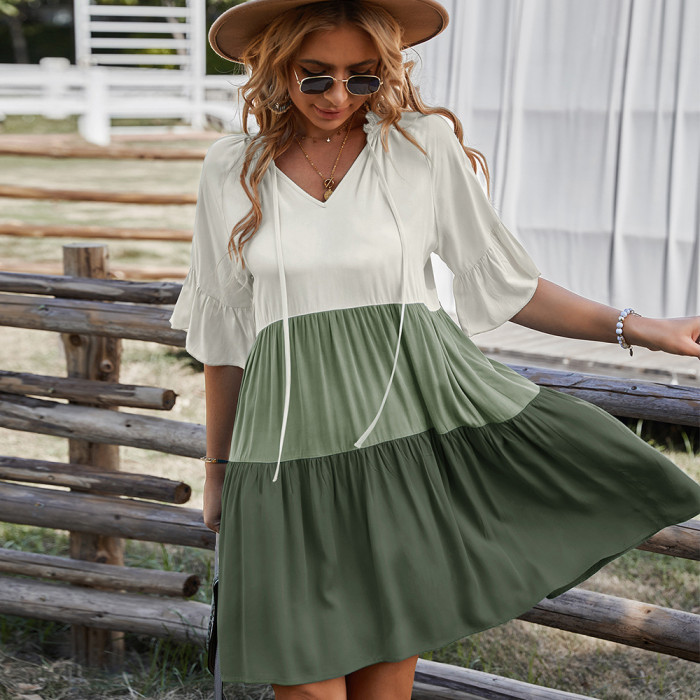 Women's Pastoral Ranch Style Stitching Casual Dresses