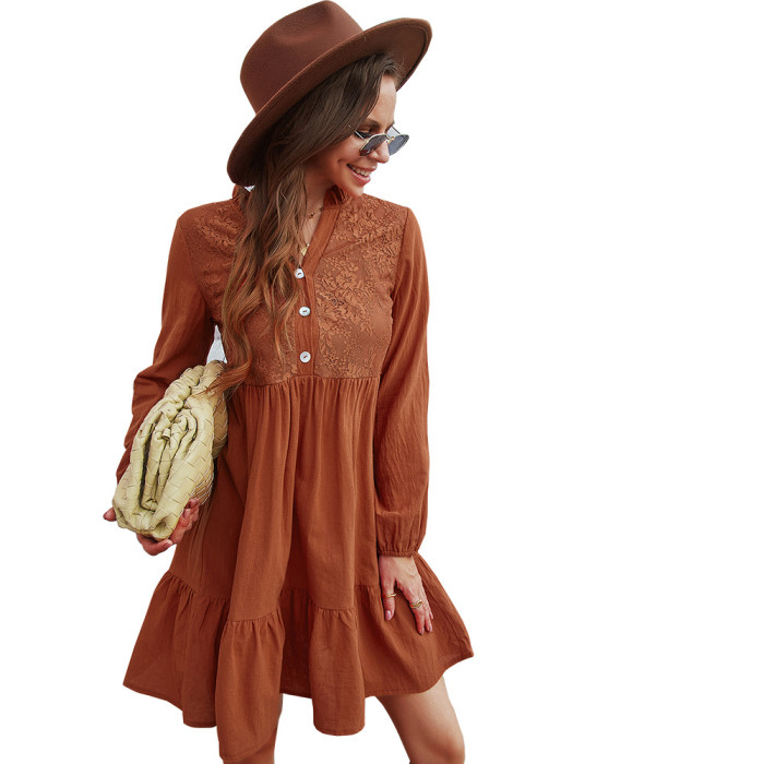 Spring New Temperament Long Sleeve Casual Style  Mini Dresses