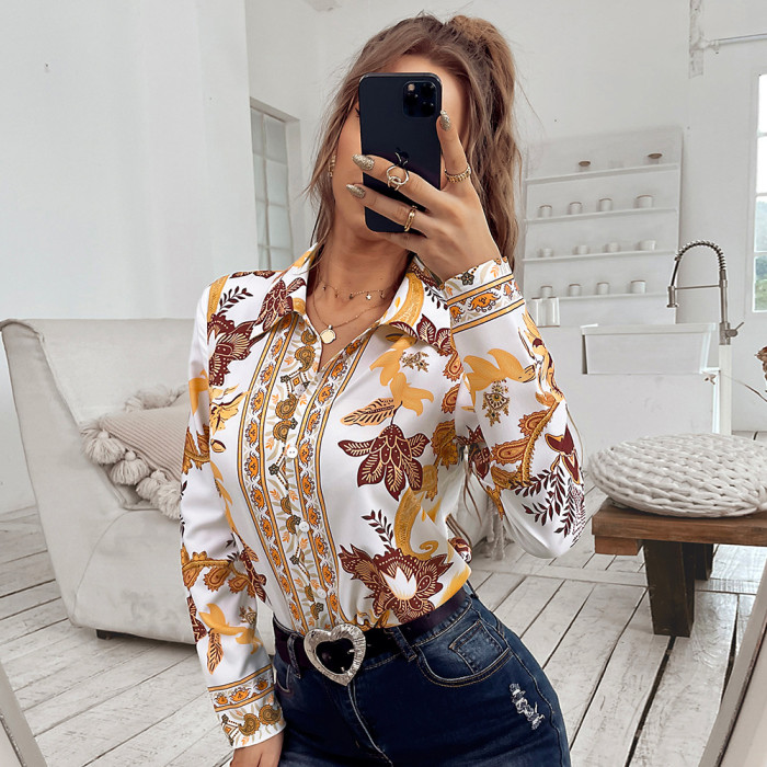 Spring And Summer New Printed Long Sleeve Sexy Versatile Women's Top  Blouse