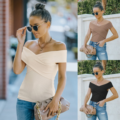 Spring and Summer Fashion New Sexy One-Shoulder T-Shirt